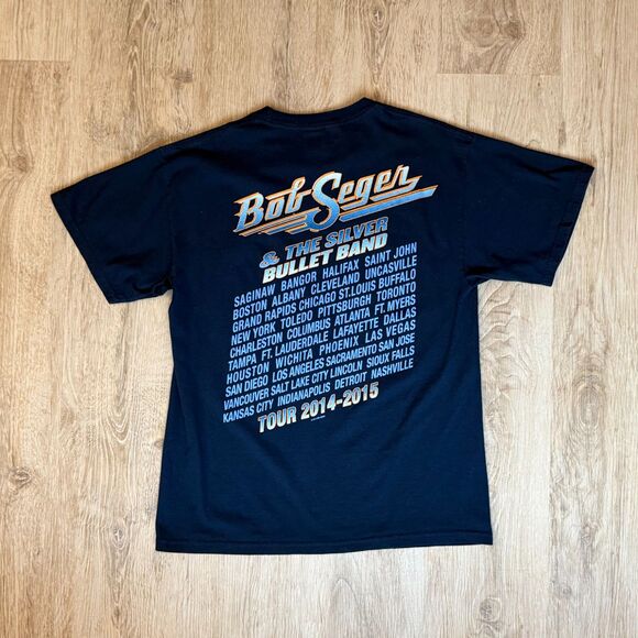 Bob Seger Ride Out Tour T-Shirt 2014 2015 Navy Blue Large Graphic Band Tee - Picture 2 of 6